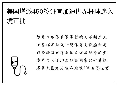 美国增派450签证官加速世界杯球迷入境审批